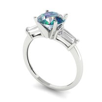 2 ct Round Cut Blue Moissanite Three-Stone Engagement Ring for Women in 18K White Gold