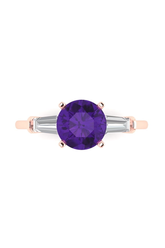 2 ctw 3 Stone Anniversary Ring for Women | Round Cut Natural Amethyst | Hyperallergenic Solid 14K Rose Gold