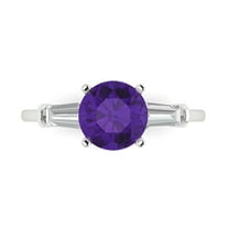 2 ctw 3 Stone Anniversary Ring for Women | Round Cut Natural Amethyst | Hyperallergenic Solid 18K White Gold