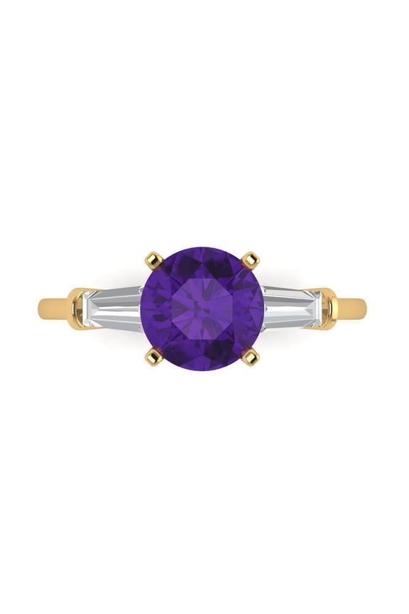 2 ctw 3 Stone Anniversary Ring for Women | Round Cut Natural Amethyst | Hyperallergenic Solid 18K Yellow Gold