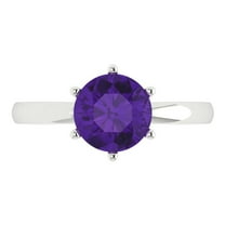 2 ctw Solitaire Anniversary Ring for Women | Round Cut Natural Amethyst | Hyperallergenic Solid 18K White Gold