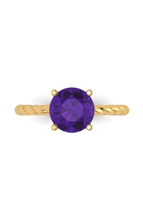 2 ctw Solitaire Anniversary Ring for Women | Round Cut Natural Amethyst | Hyperallergenic Solid 18K Yellow Gold