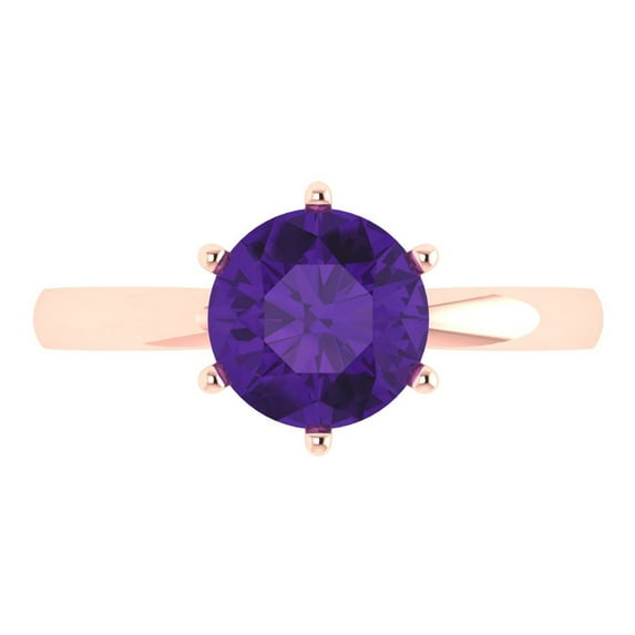 Clara Pucci 14K Rose Gold 2ct Amethyst Solitaire Ring for Women