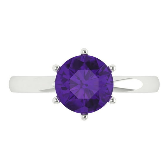 Clara Pucci 14K White Gold 2ct Amethyst Solitaire Ring for Women
