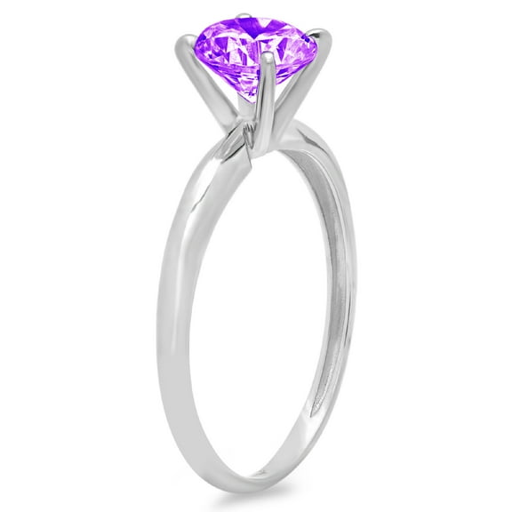 2 ct Round Cut Natural Amethyst Solitaire Engagement Ring for Women in 18K White Gold