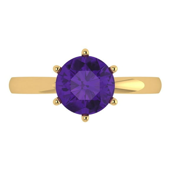 2 ct Round Cut Natural Amethyst Solitaire Engagement Ring for Women in 18K Yellow Gold