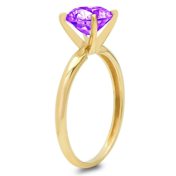 2 ct Round Cut Natural Amethyst Solitaire Engagement Ring for Women in 18K Yellow Gold