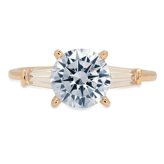 2 ct Round Cut Natural Aquamarine 3 Stone 14K Yellow Gold Womens Engagement Ring