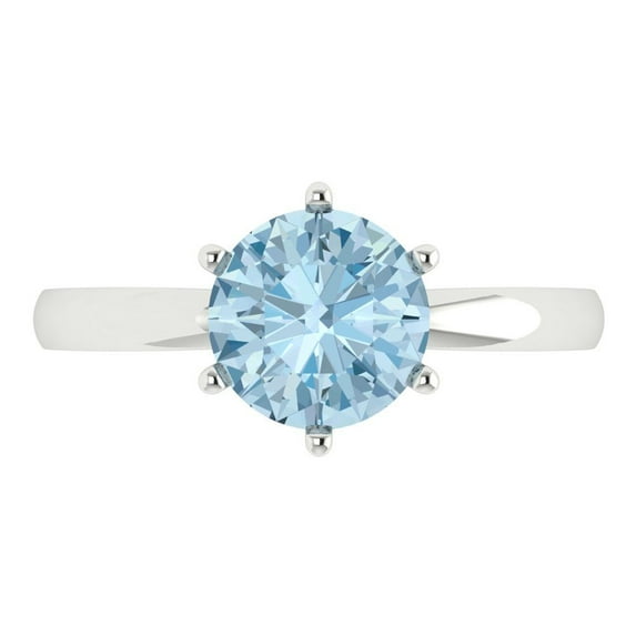 2 ctw Solitaire Anniversary Ring for Women | Round Cut Natural Aquamarine | Hyperallergenic Solid 18K White Gold