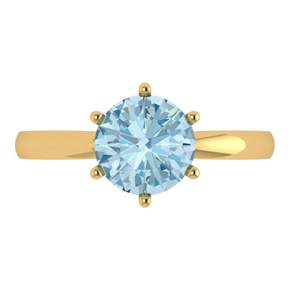 2 ct Round Cut Natural Aquamarine Solitaire Engagement Ring for Women in 18K Yellow Gold