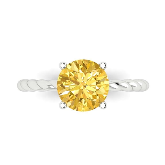 Clara Pucci 14K White Gold 2ct Citrine Solitaire Ring for Women