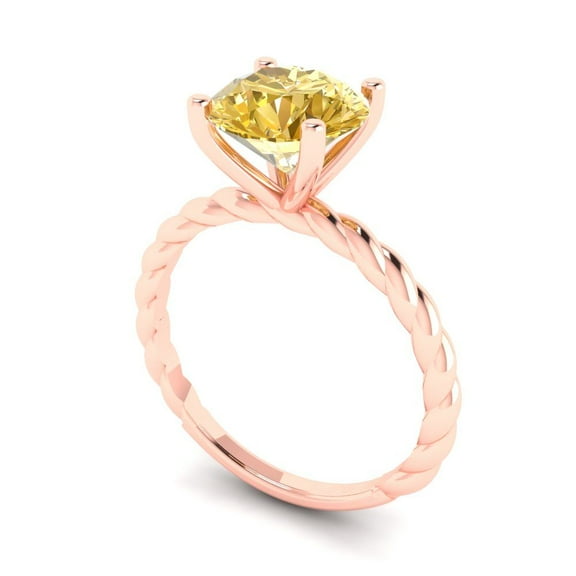2 ct Round Cut Natural Citrine Solitaire Engagement Ring for Women in 18K Rose Gold