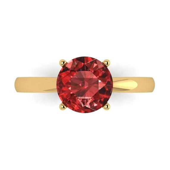 Clara Pucci 14K Yellow Gold Solid Gold Garnet Solitaire Anniversary Ring for Women - 2 cttw Round Cut