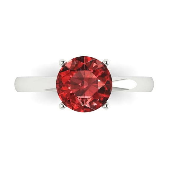 2 ctw Solitaire Anniversary Ring for Women | Round Cut Natural Garnet | Hyperallergenic Solid 18K White Gold