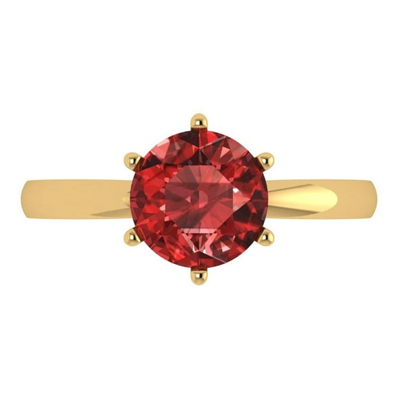2 ct Round Cut Natural Garnet Solitaire Engagement Ring for Women in 14K Yellow Gold