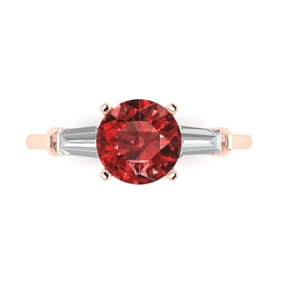 Clara Pucci 14K Rose Gold 2ct Garnet Three-Stone Ring for Women