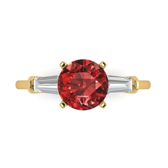 2 ct Round Cut Natural Garnet Three-Stone Engagement Ring for Women in 14K Yellow Gold