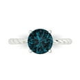 thumbnail image 1 of 2 ct Round Cut Natural London Blue Topaz Solitaire 18K White Gold Womens Engagement Ring, 1 of 5