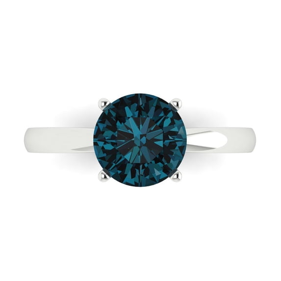 2 ctw Solitaire Anniversary Ring for Women | Round Cut Natural London Blue Topaz | Hyperallergenic Solid 18K White Gold
