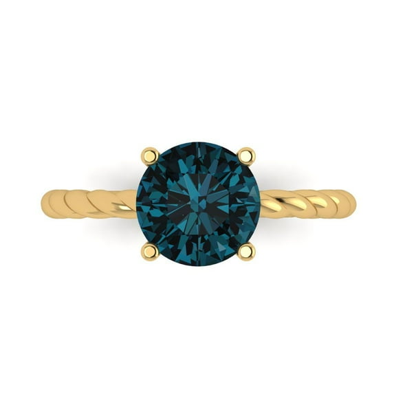 2 ct Round Cut Natural London Blue Topaz Solitaire 18K Yellow Gold Womens Engagement Ring
