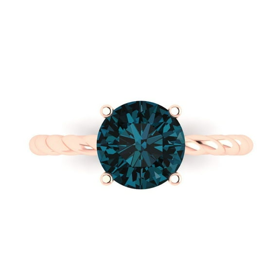 2 ct Round Cut Natural London Blue Topaz Solitaire Engagement Ring for Women in 14K Rose Gold