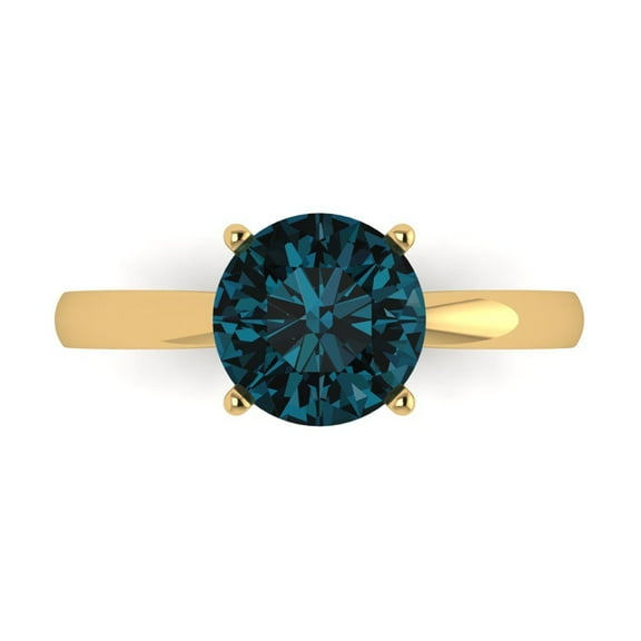 2 ct Round Cut Natural London Blue Topaz Solitaire Engagement Ring for Women in 14K Yellow Gold