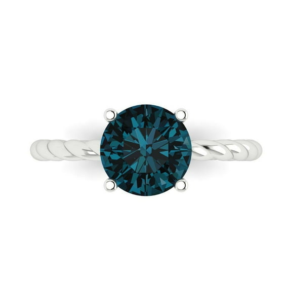 2 ct Round Cut Natural London Blue Topaz Solitaire Engagement Ring for Women in 18K White Gold