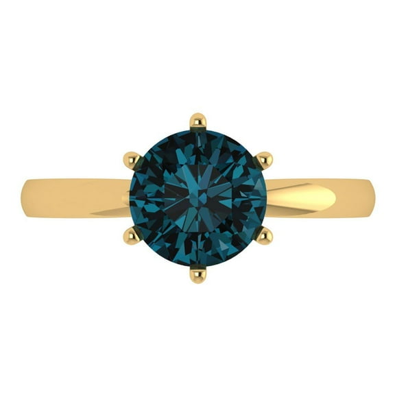 2 ct Round Cut Natural London Blue Topaz Solitaire Engagement Ring for Women in 18K Yellow Gold