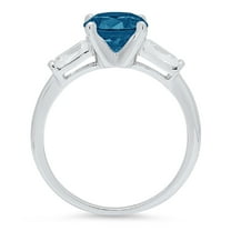 2 ct Round Cut Natural London Blue Topaz Three-Stone Engagement Ring for Women in 18K White Gold