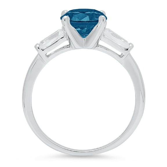 2 ct Round Cut Natural London Blue Topaz Three-Stone Engagement Ring for Women in 18K White Gold