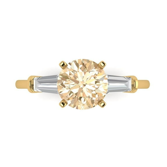 2 ct Round Cut Natural Morganite 3 Stone 14K Yellow Gold Womens Engagement Ring