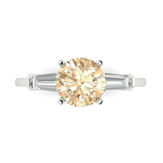 2 ct Round Cut Natural Morganite 3 Stone 18K White Gold Womens Engagement Ring