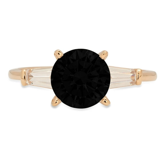 2 ct Round Cut Natural Onyx 3 Stone 14K Yellow Gold Womens Engagement Ring