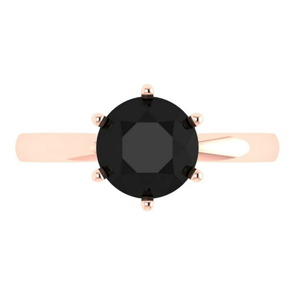 2 ctw Solitaire Anniversary Ring for Women | Round Cut Natural Onyx | Hyperallergenic Solid 14K Rose Gold
