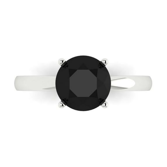 2 ctw Solitaire Anniversary Ring for Women | Round Cut Natural Onyx | Hyperallergenic Solid 14K White Gold