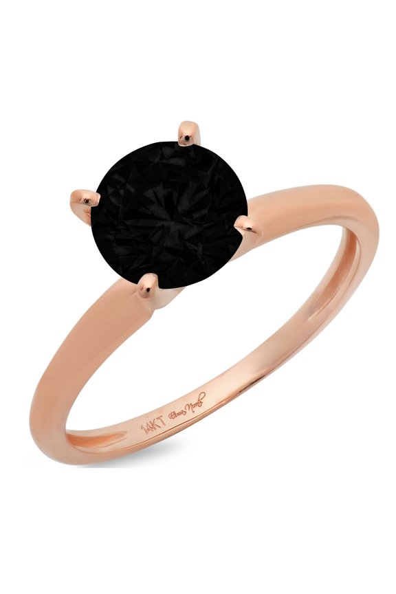 2 ct Round Cut Natural Onyx Solitaire 18K Rose Gold Womens Engagement Ring