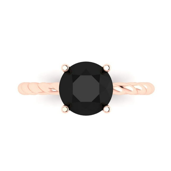 2 ct Round Cut Natural Onyx Solitaire Engagement Ring for Women in 14K Rose Gold