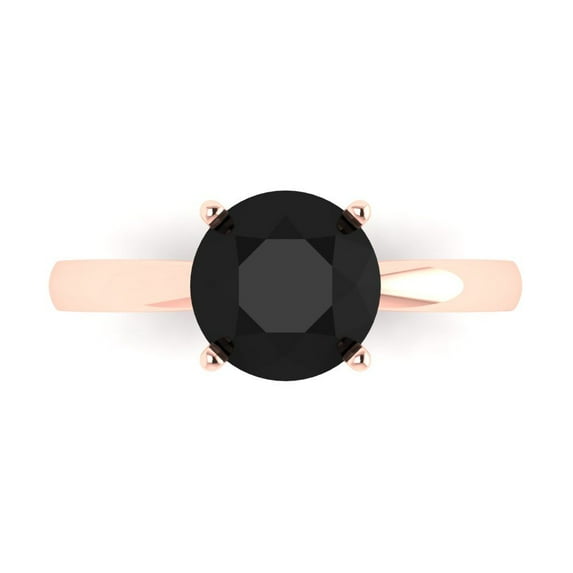 2 ct Round Cut Natural Onyx Solitaire Engagement Ring for Women in 18K Rose Gold