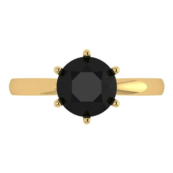 2 ct Round Cut Natural Onyx Solitaire Engagement Ring for Women in 18K Yellow Gold