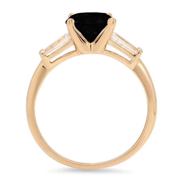 2 ct Round Cut Natural Onyx Three-Stone Engagement Ring for Women in 18K Yellow Gold