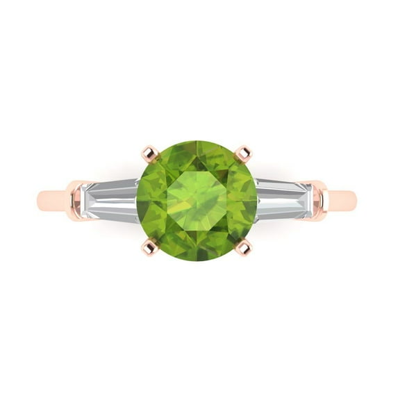 Clara Pucci 14K Rose Gold Solid Gold Peridot Three-Stone Anniversary Ring for Women - 2 cttw Round Cut