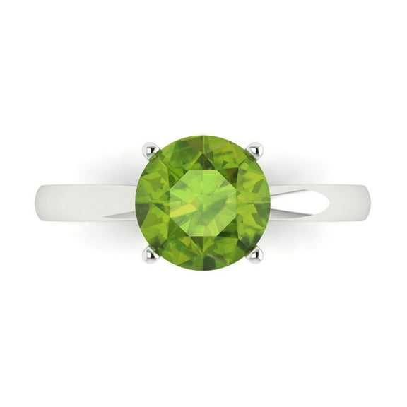 2 ctw Solitaire Anniversary Ring for Women | Round Cut Natural Peridot | Hyperallergenic Solid 14K White Gold