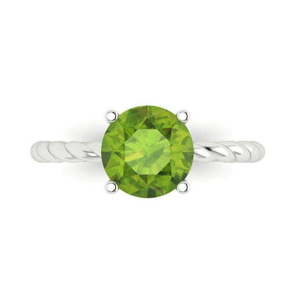 Clara Pucci 14K White Gold Solid Gold Peridot Solitaire Anniversary Ring for Women - 2 cttw Round Cut