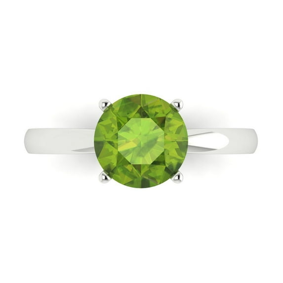 2 ctw Solitaire Anniversary Ring for Women | Round Cut Natural Peridot | Hyperallergenic Solid 18K White Gold