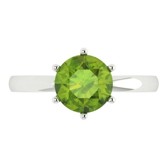Clara Pucci 14K White Gold 2ct Peridot Solitaire Ring for Women
