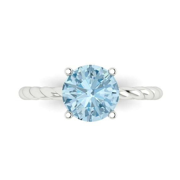 2 ct Round Cut Natural Sky Blue Topaz Solitaire 18K White Gold Womens Engagement Ring
