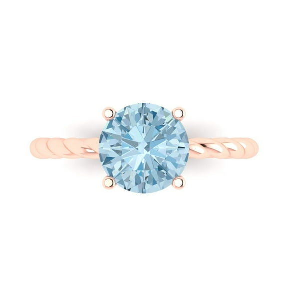2 ctw Solitaire Anniversary Ring for Women | Round Cut Natural Swiss Blue Topaz | Hyperallergenic Solid 18K Rose Gold