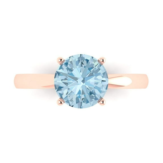 2 ct Round Cut Natural Swiss Blue Topaz Solitaire 18K Rose Gold Womens Engagement Ring