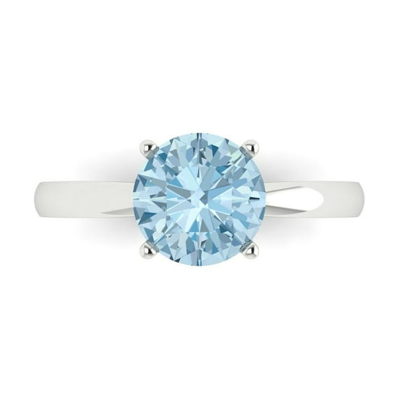 2 ct Round Cut Natural Swiss Blue Topaz Solitaire 18K White Gold Womens Engagement Ring