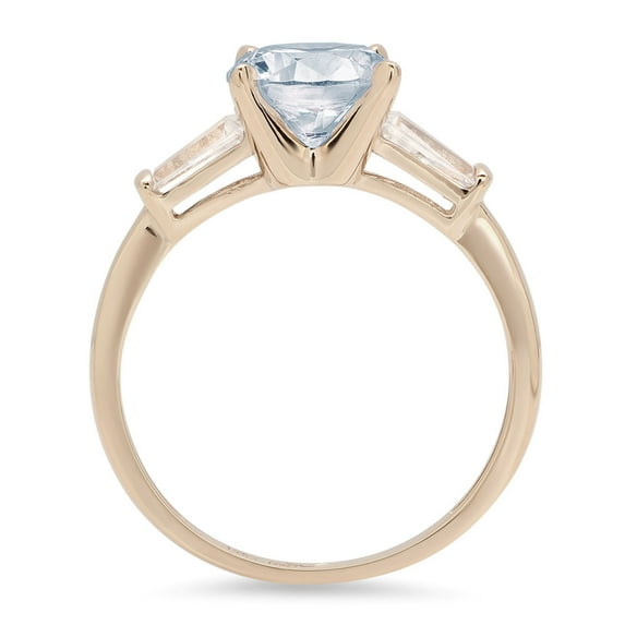 2 ct Round Cut Natural Swiss Blue Topaz Three-Stone Engagement Ring for Women in 18K Yellow Gold